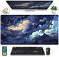 Cool Purple Kawaii Anime Moom Cat Desk Mat XXL Large Gaming Mouse Pad, Cute City Cats Desk Pad for Gamer Girl Women Office Desk Decor Mousepad, Computer Laptop Keyboard and Mouse Mat 31.5x15.75 in