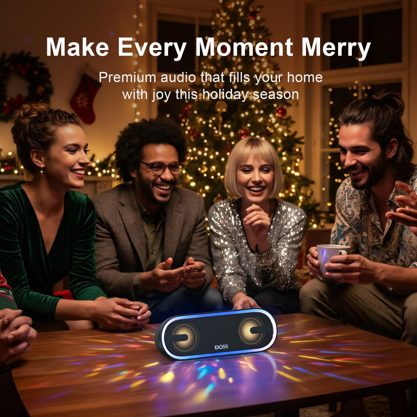 DOSS SoundBox Pro+ P300 Bluetooth Speaker, 40W Stereo Sound, Extra Bass,20H Playtime, Wireless Stereo Pairing, Beat-Driven Lights for Party, IPX6 Waterproof for Garden, Camping, Beach, Outdoor-Purple