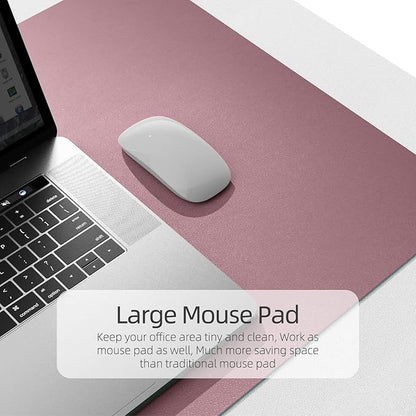 YSAGi Desk Pad, Desk Mat, Dual-Sided Desk Pad, 31.5" x 15.7" Laptop Leather Desk Pad Protector, Desk Blotter for Keyboard and Mouse, Waterproof Desk Writing Pad for Office and Home (Dark Pink+Pink)