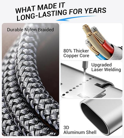 Temdan for Travel Vacation Essentials,3 in 2 USB C Cable for Apple Watch Charger/iPhone 16 Charger/Lightning,Multi Charging Cable Cord,Camping Essentials,Designed for iWatch &iPhone 16-12-4FT Purple