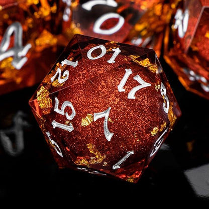 ARUOHHA Liquid Core DND Dice Set, 7pcs Resin Sharp Edged Dragons Dice Role Playing Games, RPG Silver Numbers Red Dungeons Polyhedral Dice with Gift Box D20 D12 D10 D8 D6 D4