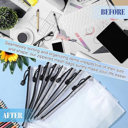 Jetec 32 Pcs Mesh Zipper Bags Toy Storage Bikini Organizer Bag Bolsas Para Guardar Trajes De Baño Waterproof Zipper Reusable Pouch Puzzle Multipurpose for Storage Office(Black,9 x 7 Inch)