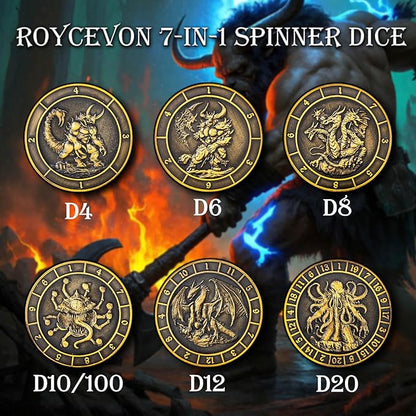 7 in 1 D6 Spinner DND Dice Set D&D, Metal Cube D and D Dice with Gift Box, Dungeons Dragons Role Playing Dice, Black Gold