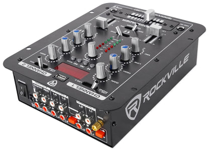 Rockville RDJ3BT 2 Channel DJ Mixer with USB, Bluetooth, Talkover, 4 Line Inputs