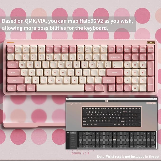nuphy Halo96 V2 Wireless Keyboard,Gasket Structure,96% Hot Swappable Gaming Keyboard, 99 Kyes RGB Backlit Mechanical Keyboard, Support QMK/VIA,Bluetooth/USB-C/2.4GHz-Pink,Mint Switches (37gf).