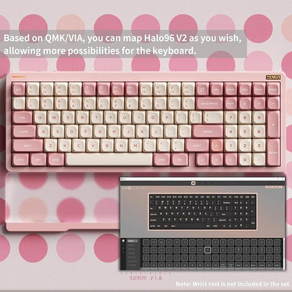 nuphy Halo96 V2 Wireless Keyboard,Gasket Structure,96% Hot Swappable Gaming Keyboard, 99 Kyes RGB Backlit Mechanical Keyboard, Support QMK/VIA,Bluetooth/USB-C/2.4GHz-Pink,Mint Switches (37gf).
