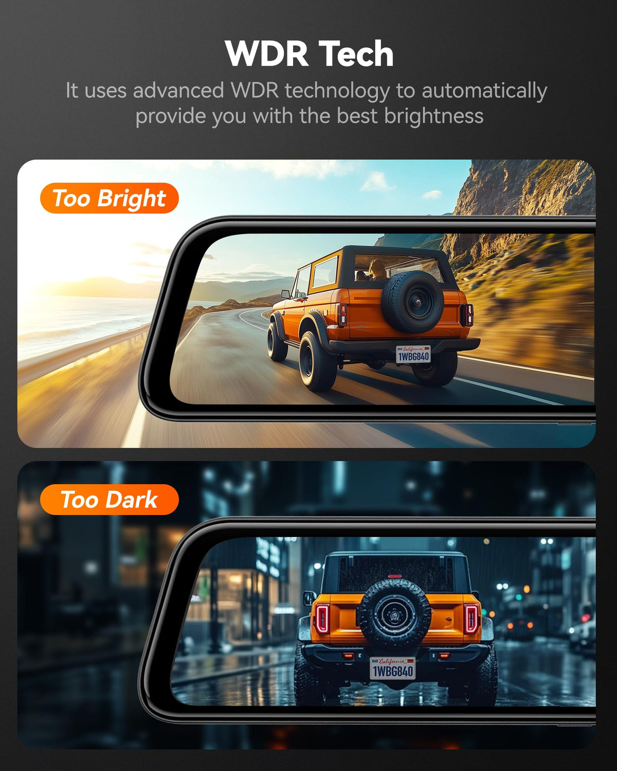WOLFBOX G840S 12" 4K Mirror Dash Cam Backup Camera with 32GB Card and GPS