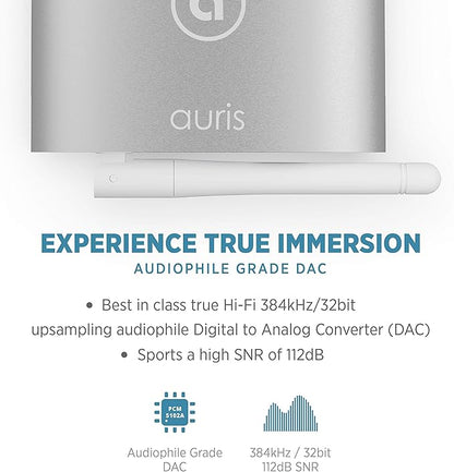 Auris Blume HD Long Range Bluetooth 5.3 Music Receiver Hi-Fi Audio Adapter with Audiophile DAC, LDAC & AptX HD for Home Stereo, AV Receiver or Amplifier