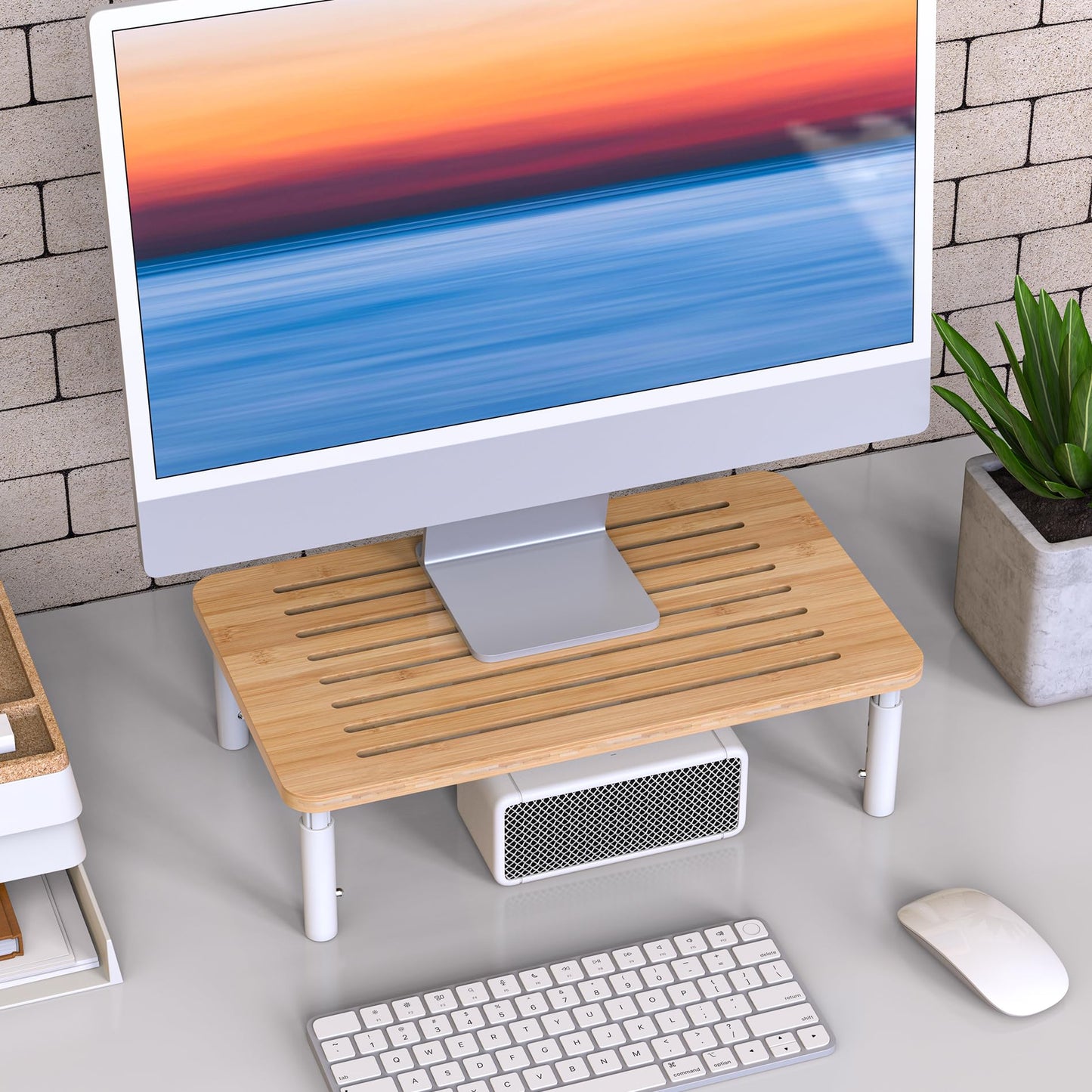 WELL WENG Bamboo Monitor Stand Riser, 4 Adjustable Height,Easy Assembly