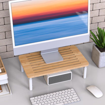 WELL WENG Bamboo Monitor Stand Riser, 4 Adjustable Height,Easy Assembly