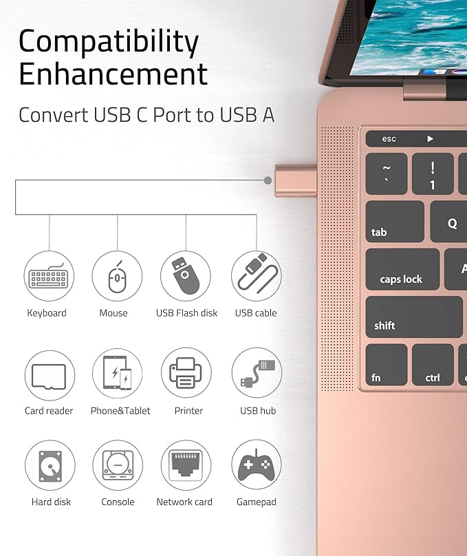 Syntech [2 Pack USB Male to USB3 Female Adapter Compatible with iPhone 16 Pro Max iMac iPad mini/Pro 2023 Pro MacBook Air 2020 and Other Type C Devices, Rose Gold