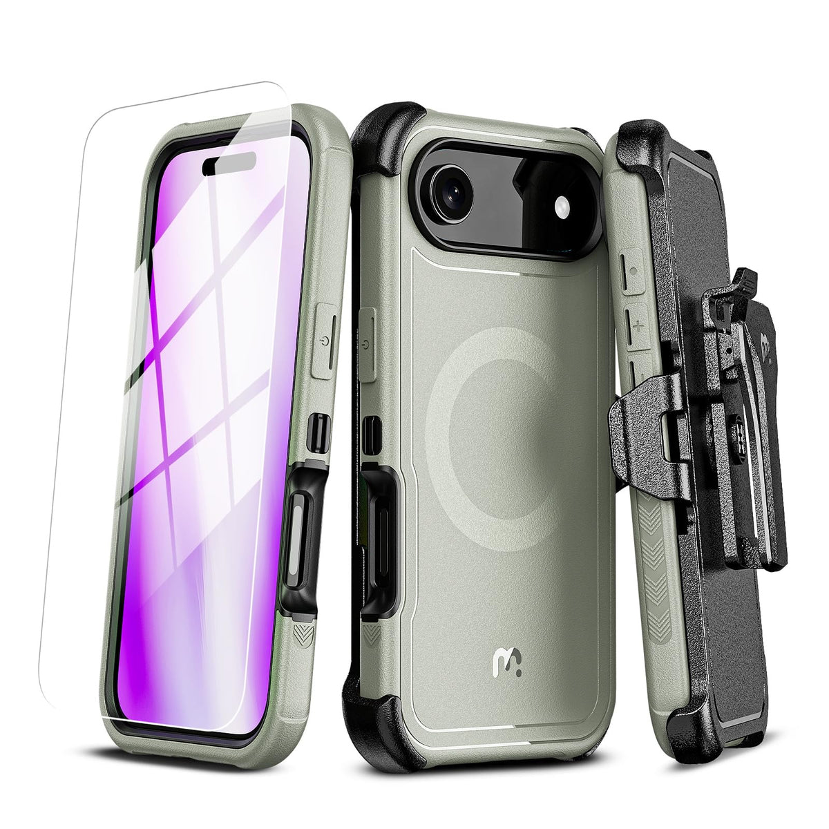 M MYBAT PRO for iPhone Air Case with Belt Clip Holster,[Compatible with Magsafe] w/Screen Protector,Anti-Drop,Shockproof,w 360°Rotating Kickstand,Heavy Duty Protection (Blue) (Black)
