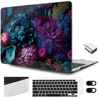 MEEgoodo for MacBook Air 13.3 inch Case 2021 2020 2019 2018 A2337 M1 A2179 A1932, Hard Shell with Keyboard Webcam Cover & Trackpad Film & Type C Adapter for MacBook Air M1, Beautiful Fantasy Flower