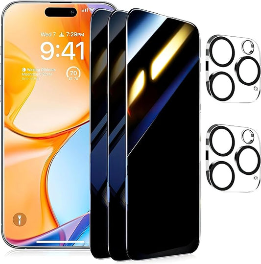 ARERCO 3 Pack for iPhone 16 Pro Max Privacy Screen Protector + 2 Lens Cover