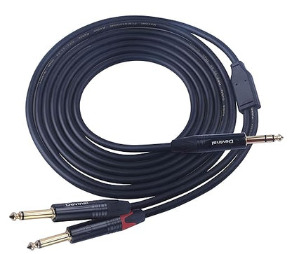Devinal 1/4 to Dual 1/4 Y-Splitter Cable, 6.35mm TRS to Dual 6.35mm TS Insert Cable Cord, Quarter inch Stereo to 2 Quarter inch Mono Send and Return Patch Cord 6 Feet
