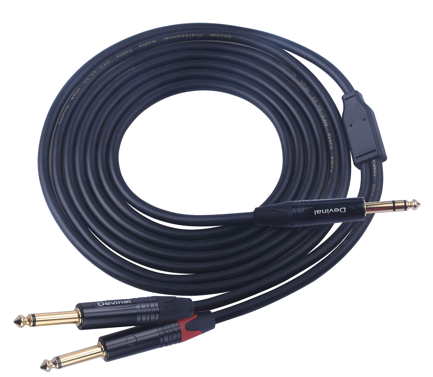 Devinal 1/4 to Dual 1/4 Y-Splitter Cable, 6.35mm TRS to Dual 6.35mm TS Insert Cable Cord, Quarter inch Stereo to 2 Quarter inch Mono Send and Return Patch Cord 6 Feet
