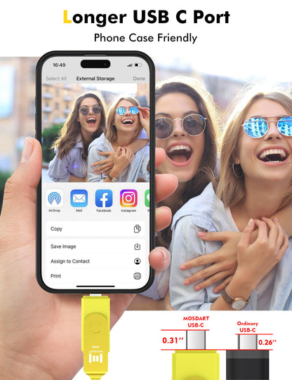 MOSDART 64GB USB C & A 3.2 150MB/s Dual Flash Drive with Keychain, Yellow