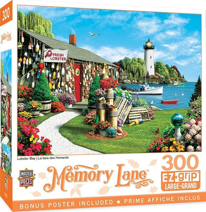 MasterPieces 300 Piece EZ Grip Jigsaw Puzzle - Lobster Bay Seaside Lighthouse and Boat - 18"x24"