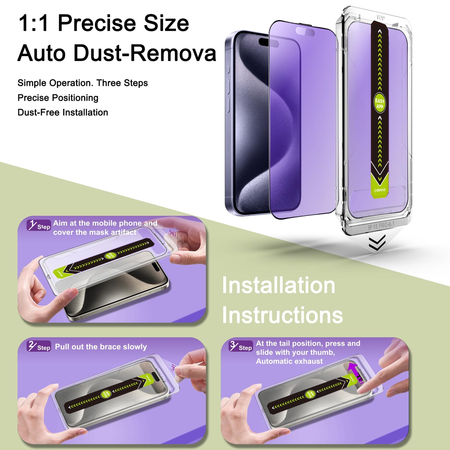 SY SHANGYAN 2 Pack Anti Blue Light Matte Screen Protector for iPhone 15 Pro (6.1-Inch),9H Tempered Glass,Anti-Glare,Full Coverage,Anti-Fingerprint,Auto Dust Removal,Bubble-Free