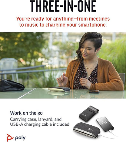 Poly Sync 20 USB-A Personal Portable Smart Speakerphone (Plantronics) - Connect to Mobile via Bluetooth, PC/Mac via Included USB-A Cable - Noise/Echo Reduction - Works w/Teams, Zoom - Amazon Exclusive