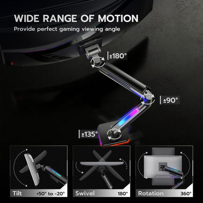 ARES WING Ultrawide Monitor arm with RGB for 17-49 Inch Screen, Black