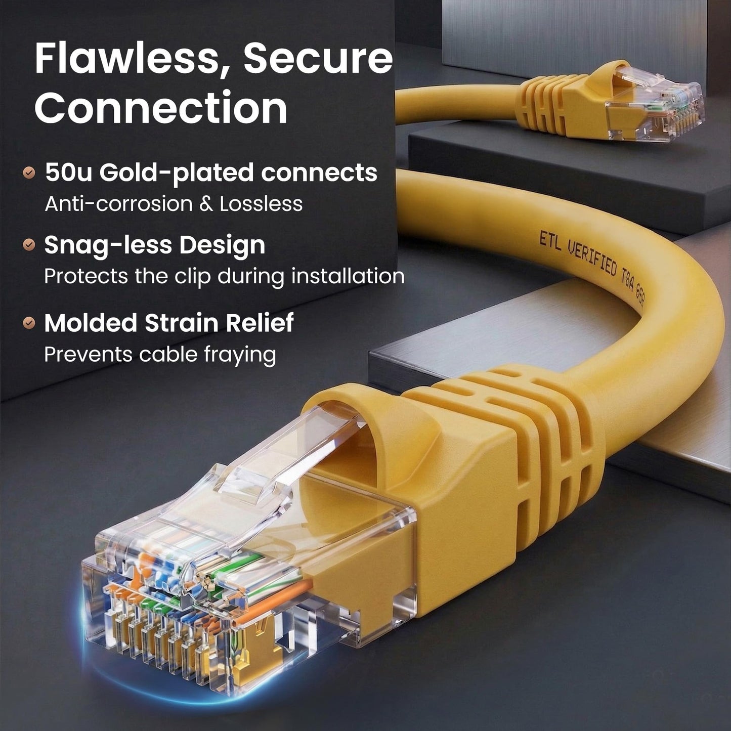 GEARit Cat6 Patch Cables 14 ft Yellow (1 Pack) - Cat6 Ethernet Cable 14 ft Yellow/Ethernet Cable, 10Gbps 24AWG Pure Copper, Snagless RJ45 for Router, Switch, PC, PS5, Server