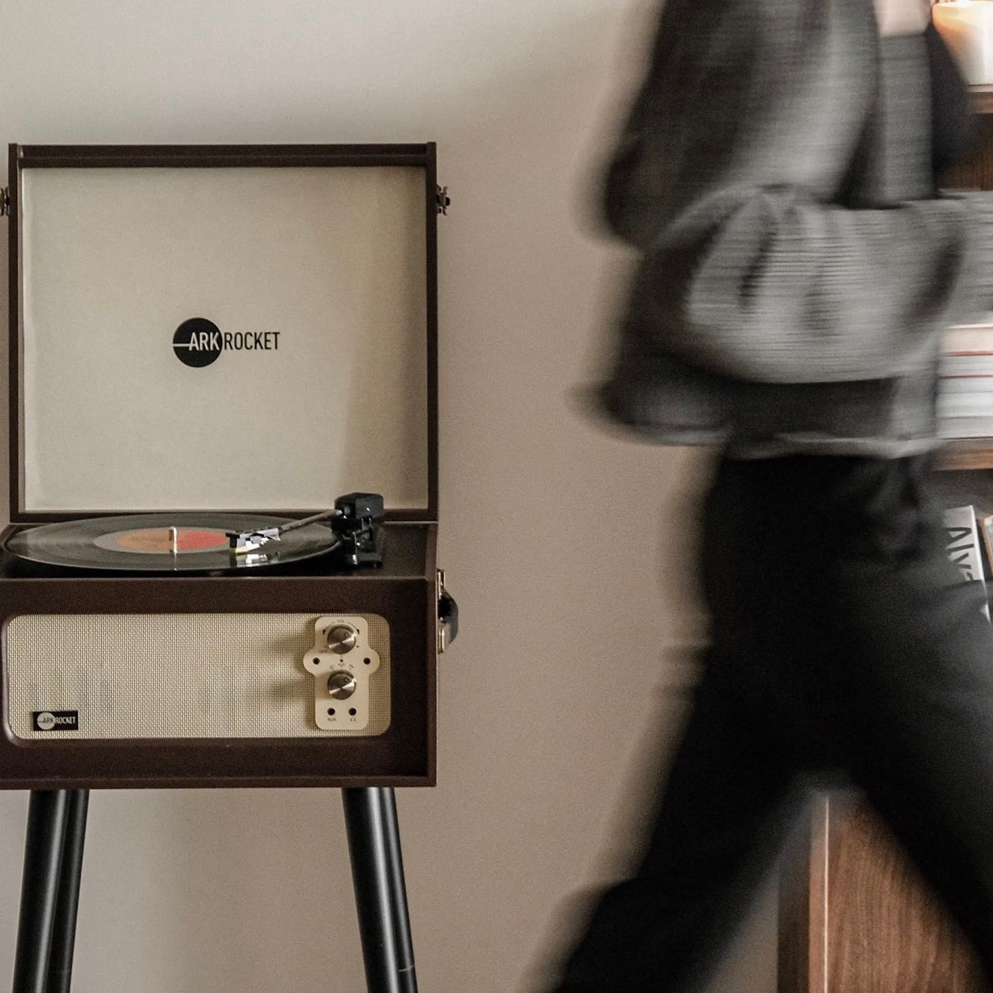 Arkrocket Discovery II 3-Speed Bluetooth Record Player Retro Console Turntable with Built-in Speakers and Removable Legs (Brown)