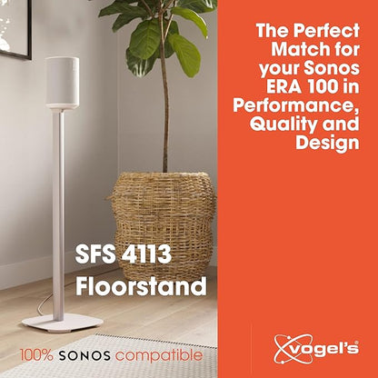 Vogel's SFS 4113 Speaker Floor Stand for Sonos ERA 100, Cable Inlay System, Height: 32,3 inch (82 cm), Exceptionally Stable, White, 1 Floor Stand