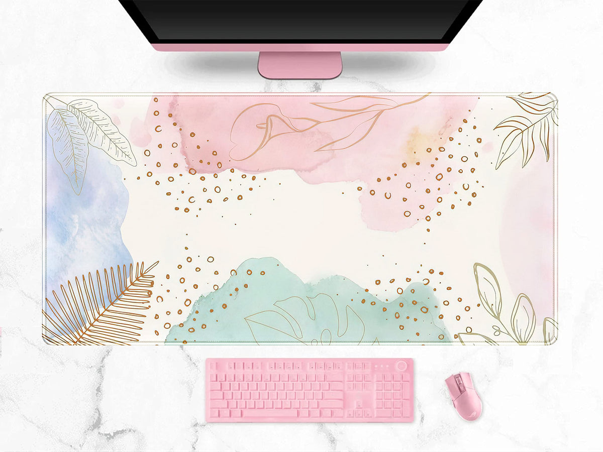 Cute Pastel Mint Green Forest Sage Desk Mat Anime Large Gaming Mouse Pad XL, Aesthetic Sunrise Laptop Computer Keyboard Mouse Mat, Women Office Desk Decor Cover Mat with Stitched Edges 31.5"x11.8"