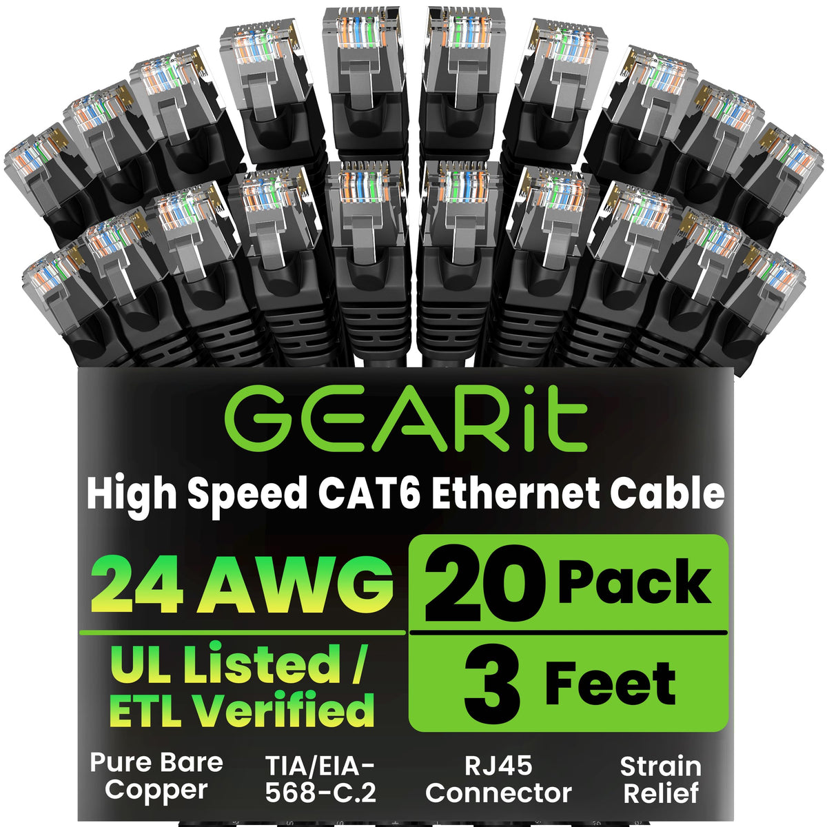 GEARit Cat6 Patch Cables Cat 6 Ethernet Cable 1 ft 20-Pack Purple