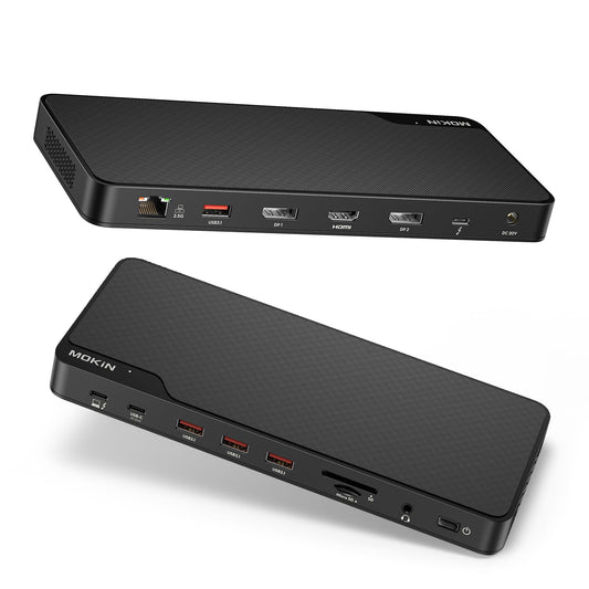 MOKiN Thunderbolt 4 Dock - 16 Ports, Laptop Docking Station Dual Monitor for MacBook, Docking Station 3 Monitors for Windows with 150W DC Power,TB4 Cable,2.5 Gigabit Ethernet（Thunderbolt™ Certified）