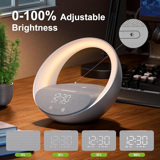 Sunrise Alarm Clock Bluetooth Speaker Wireless Charging Light for Bedroom