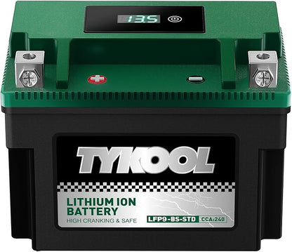 TYKOOL YTX9-BS -STD 240CCA Lithium LiFePO4 Motorcycle Battery,2X Cranking Amps,5X longer life,Powersports battery,for Scooter,ATV,UTV (Polaris 150cc),BMW (310cc,650cc,1000cc),Honda,Kawasaki