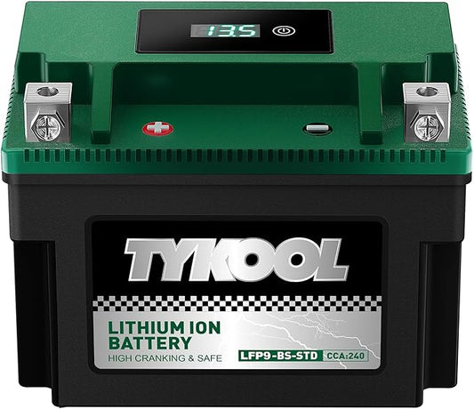 TYKOOL YTX9-BS -STD 240CCA Lithium LiFePO4 Motorcycle Battery,2X Cranking Amps,5X longer life,Powersports battery,for Scooter,ATV,UTV (Polaris 150cc),BMW (310cc,650cc,1000cc),Honda,Kawasaki
