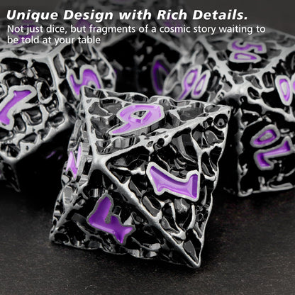 PJOY Metal Dice Set D&D for Dungeons and Dragons Dice with Case Meteorite Iron Purple 7PCS 16mm Role Playing Cool DND Gifts for Players DM Board Game Masters Wizards