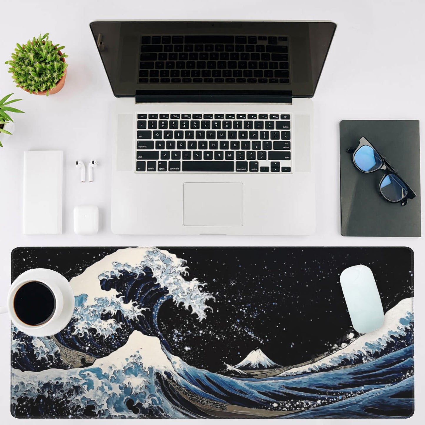 NIYLYNSYN Mouse Pad Large Wave in The Night Sky Non-Slip Game Desk Mat with Stitched Edge Laptop Keyboard Desk Pad for Work Home Gaming (35.4 x 15.7 Inches)