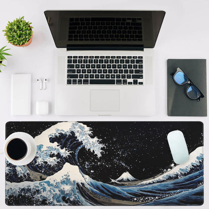 NIYLYNSYN Mouse Pad Large Wave in The Night Sky Non-Slip Game Desk Mat with Stitched Edge Laptop Keyboard Desk Pad for Work Home Gaming (35.4 x 15.7 Inches)
