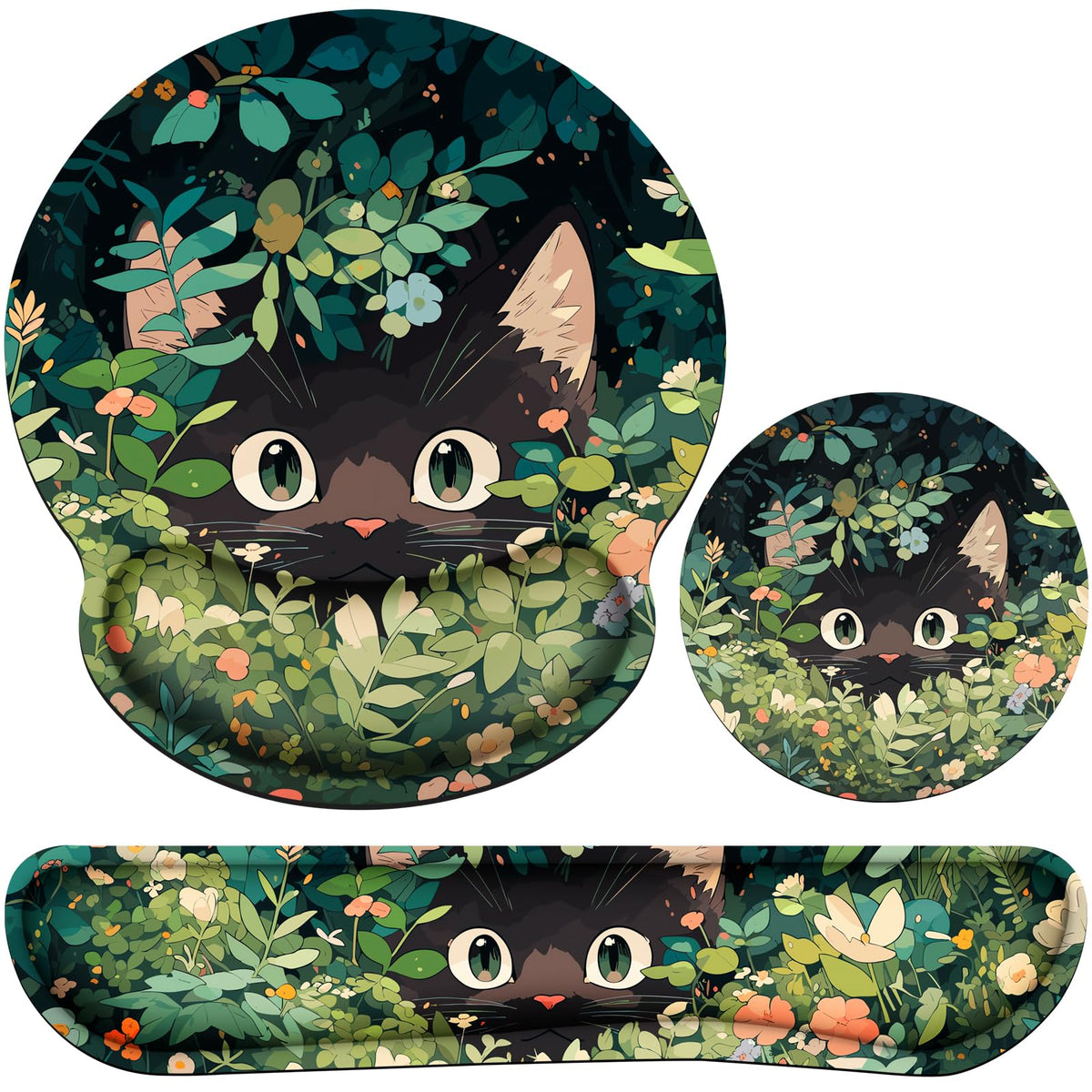 Mouse Pad with Wrist Rest Set, 3-in-1 Wrist Support Mouse Pad Set, Floral