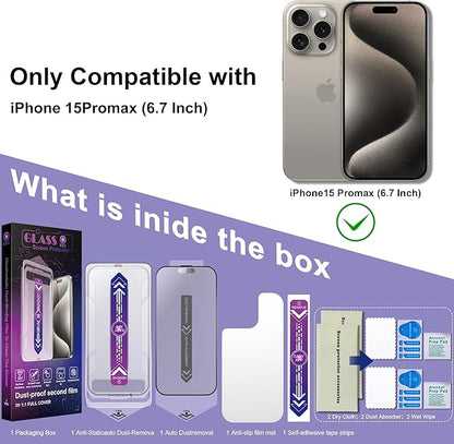 2 Pack Matte Screen Protector for iPhone 15 Pro Max, 9H Tempered Glass, Full Coverage, Anti-Fingerprint, Auto Dust-Elimination, No Bubble, Easy Installation