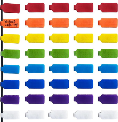Mr-Label – 40 Pcs 0.78" x 3.54" Hook and Loop Cable Labels –Cord Tags – Upgraded Writable Cable Wraps for Clear Writing - Writable Wire Labels for Cable Management | Electronics Computers (8 Colors)