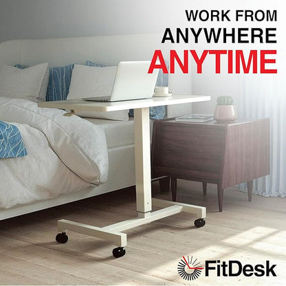 FitDesk Portable Laptop Desk, Rolling Standing Workstation Adjustable Height, Compact Standing Table with Large Surface, Small Stand Desk for Home Office, 30 lb Weight Limit – White, 27" Tabletop