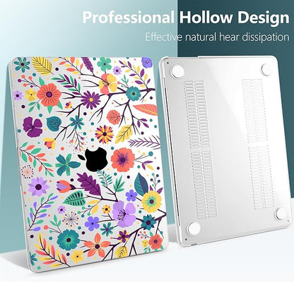 TWOLSKOO for M4 MacBook Air 13.6 inch Case 2025-2022 Release M4 A3240 M3 A3113 M2 A2681, Plastic Hard Shell & Screen Protector & Keyboard Cover & Trackpad Film, Colorful Flowers