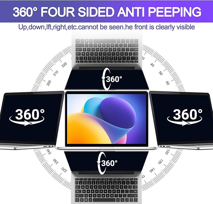 360° Privacy Screen Protector for Macbook Air 13.6/13 Inch (2022-2025, M2, M3，M4), Privacy Screen Filter for Macbook Air 13.6 Inch, Anti-Spy/Anti Fingerprint/Anti Blue Light/Anti Glare