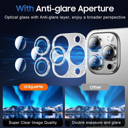 UniqueMe 3 Packs Compatible for iPhone 13 Pro Max/iPhone 13 Pro Camera Lens Protector Acrylic [Not Glass],[Case Friendly][Scratch-Resistant][Night Shooting Mode]-Glitter Silver
