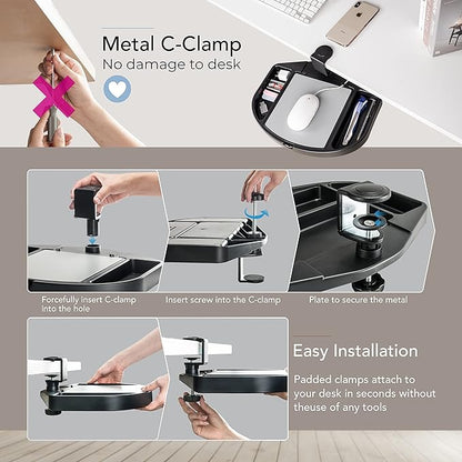 EHO Clamp-On Desk Organizer, Multifunctional with Pencil Drawer, Mouse Pad Storage, Swivel, Spill-Proof, Under Desk Storage, Easy Installation, Reduces Clutter, TAA-Compliant