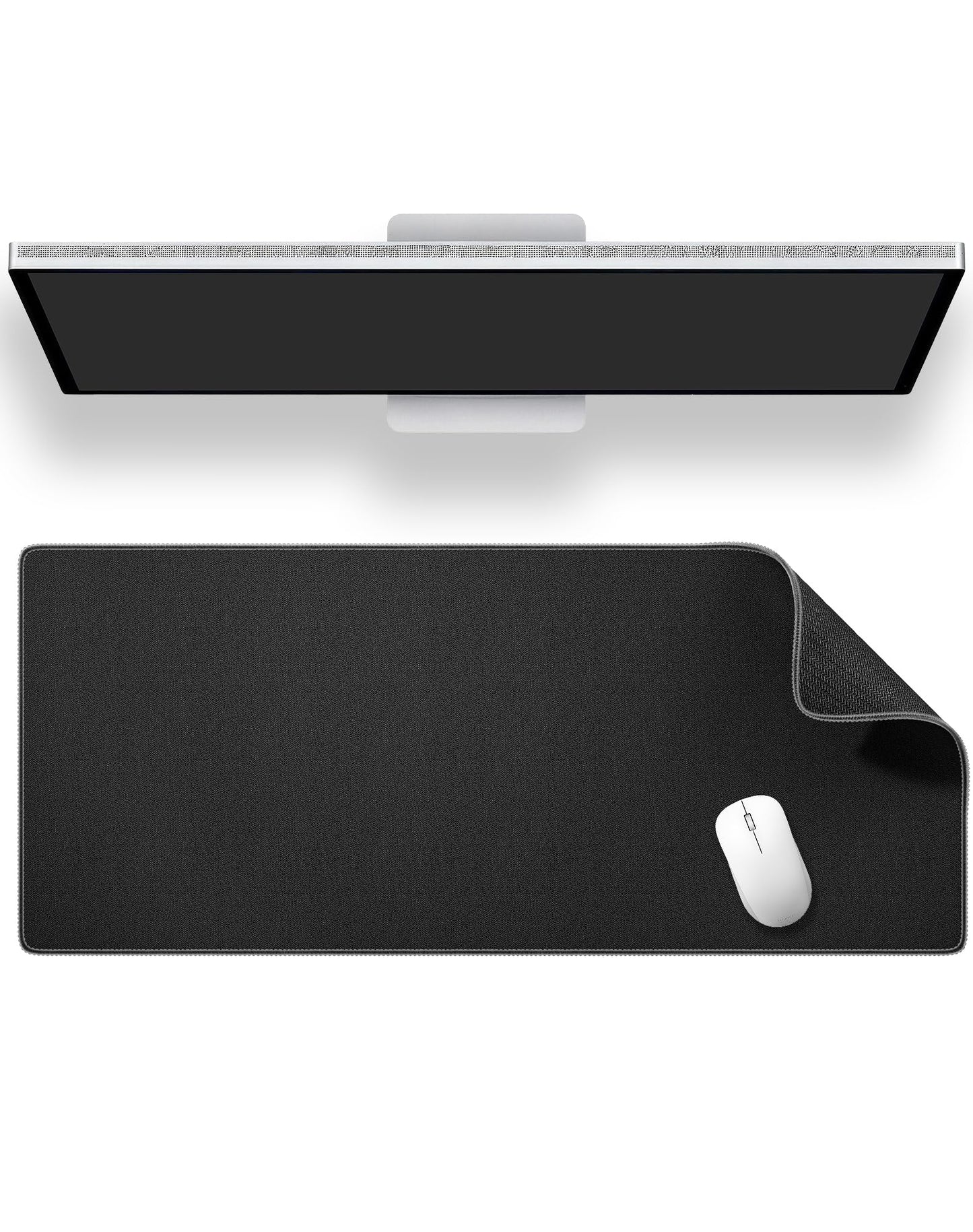 ALOANES Black Waterproof Desk Mat, Large Mouse Pad with Extended Mouse Mat, with Anti Slip Base, Stitched Edge, Grain Jacquard Surface, Perfect for Gamer, Office & Home, 3XL 15.74''x35.43''x0.12''