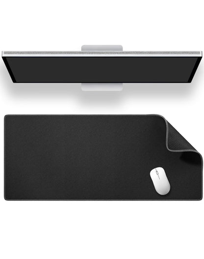 ALOANES Black Waterproof Desk Mat, Large Mouse Pad with Extended Mouse Mat, with Anti Slip Base, Stitched Edge, Grain Jacquard Surface, Perfect for Gamer, Office & Home, 3XL 15.74''x35.43''x0.12''