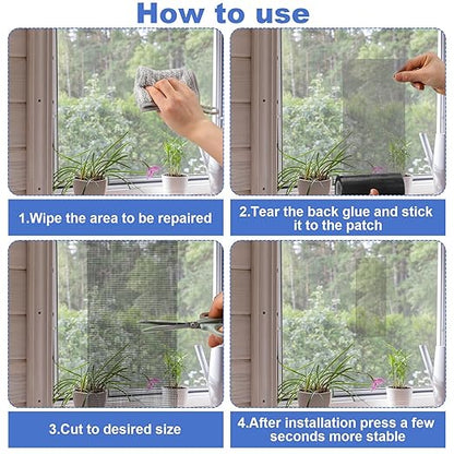 Extra Wide 8 inch x 20 ft Window Screen Tape Mesh Repair Strong Adhesive Waterproof Fiberglass Screen Repair Kit Patch for Window Door Tears Holes(Black)