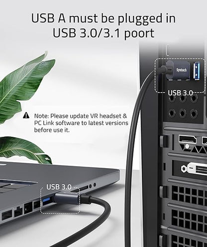 Syntech Link Cable 16 FT Compatible with Oculus/Meta Quest 3/Meta Quest 3S, Quest2/Pro/Pico 4/Ultra Accessories and PC/SteamVR, High Speed PC Data Transfer, USB 3.0 to USB Cable for VR Headset, Black