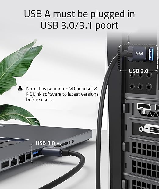 Syntech Link Cable 33 FT with Signal Booster Compatible with Meta/Oculus Quest 3, Quest2/Pro/Pico4 Accessories and PC/SteamVR, High Speed Data Transfer, USB 3.0 to USB C Cable for VR Headset, Black